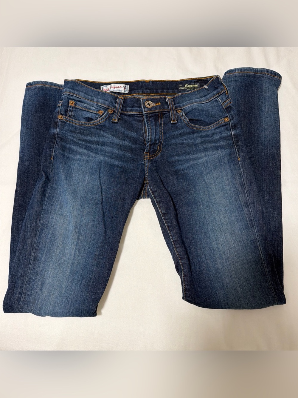 Vintage Red Engine Low rise skinny denim jeans